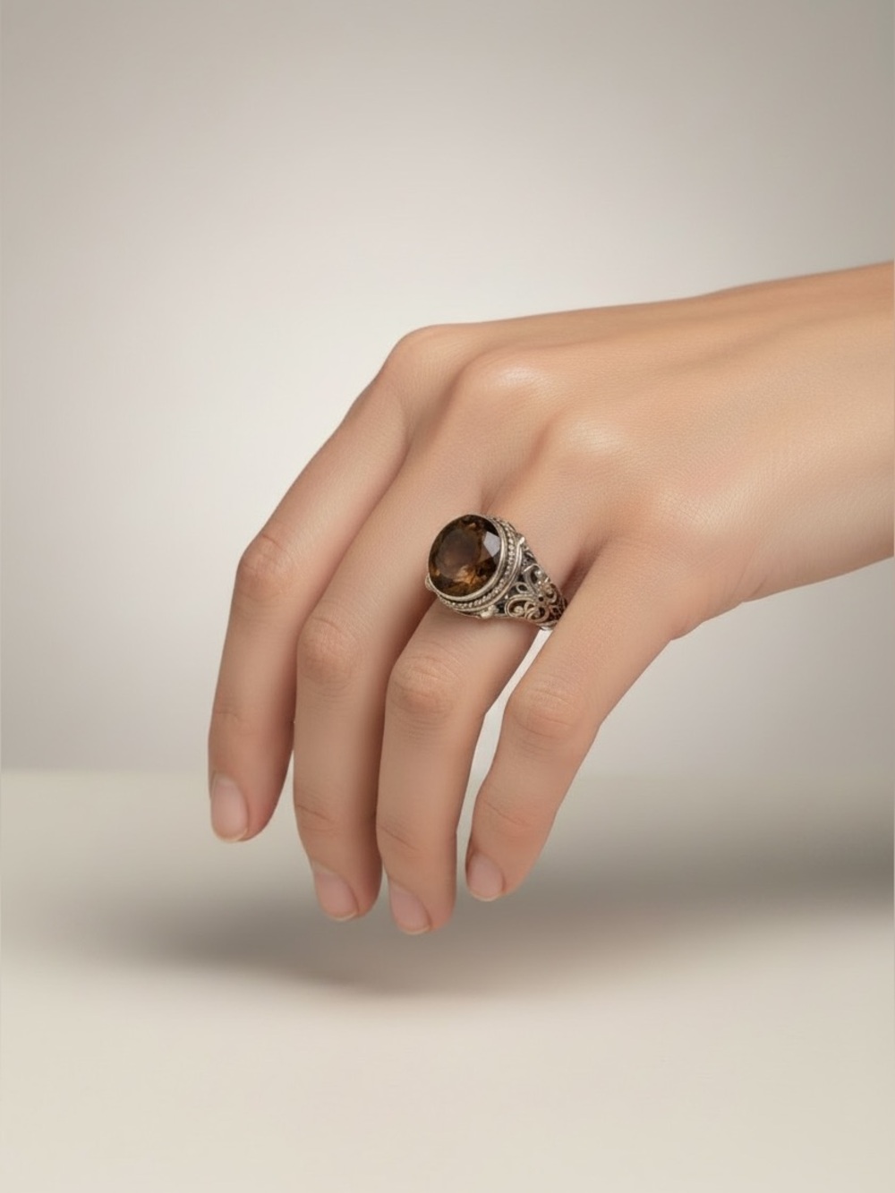 Samuel L. Benham Balinaise Sterling & Smoky Quartz Gemstone Ring    size 5   NWT